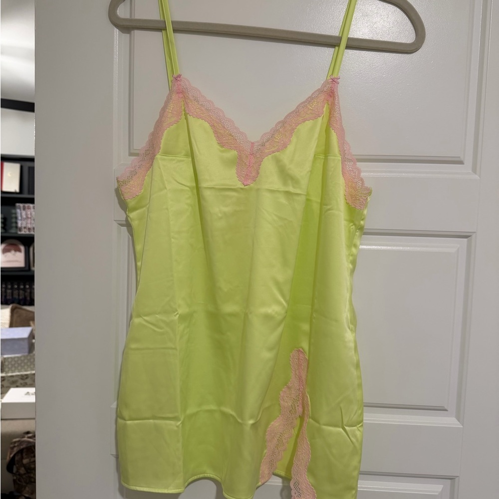 Victoria's Secret Satin Slip with Lace - Limelight and Pink